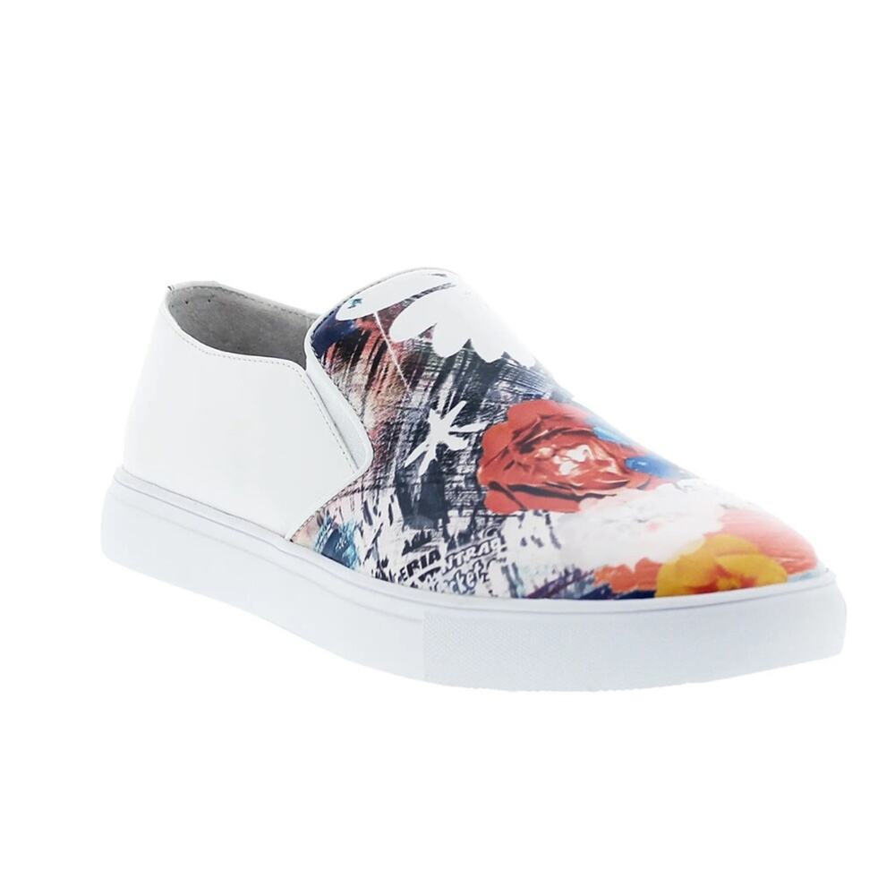 Robert Graham Buddy New Men Slip-On Shoe Size 11 White Floral Leather Sneakers